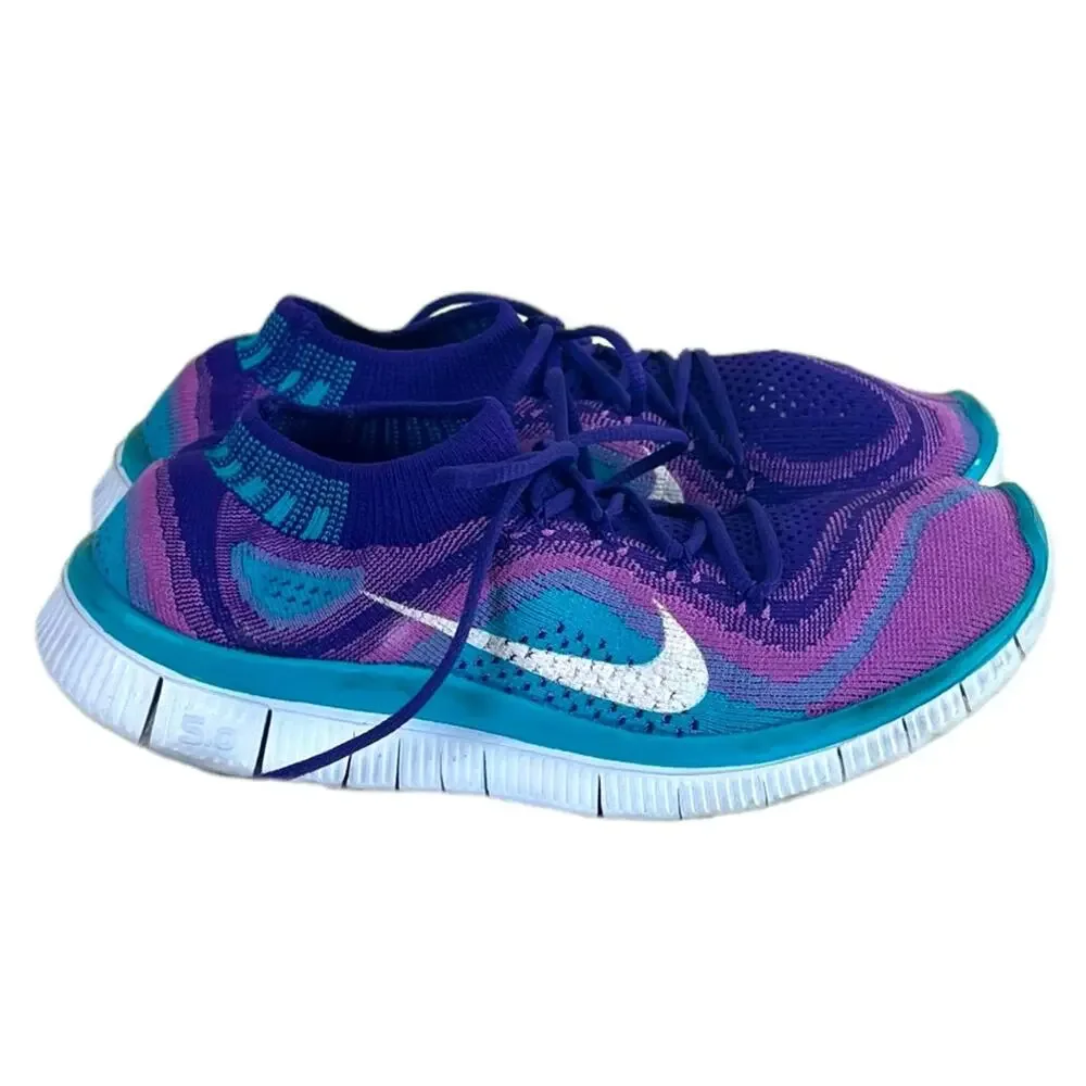 Nike Free Women’s Sneakers Running Teal Purple Pink Stretch Fabric Size 7.5